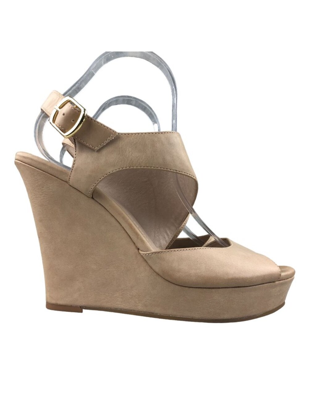 BC Footwear Size 11 Lioness Tan Faux Leather Open Toe Platform High Heel Wedges